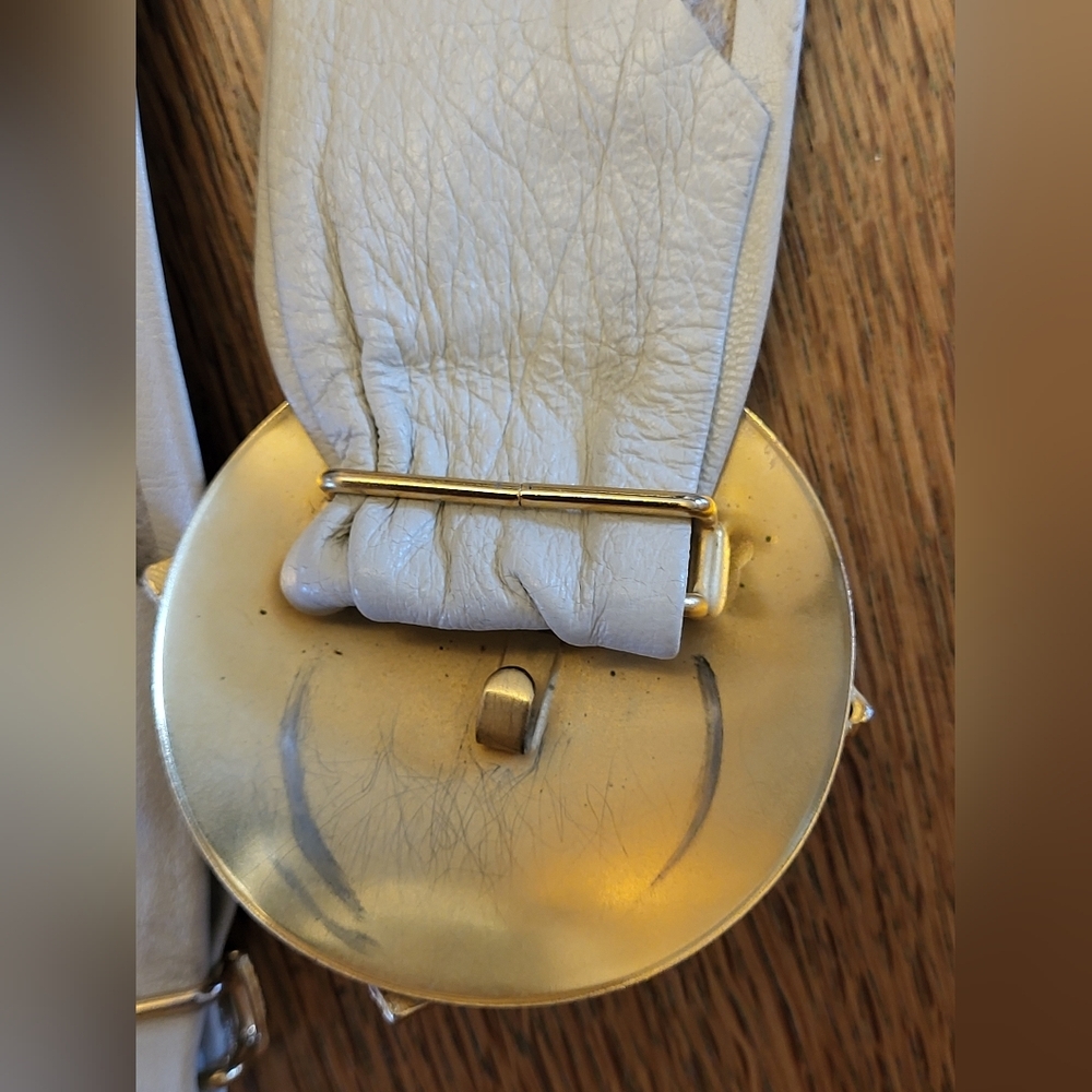 Unbranded 80s Ivory Leather Belt With Goldtone And Pearl Cross Buckle - Picture 6 of 7